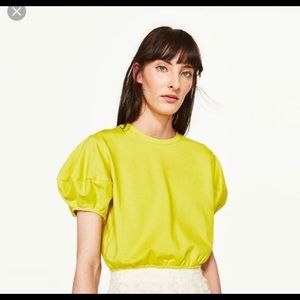 Zara Yellow Crop top with puff sleeves